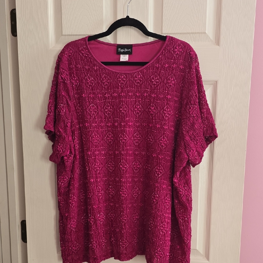 Maggie‎ Barnes Fuchsia Textured Short-Sleeve Tee